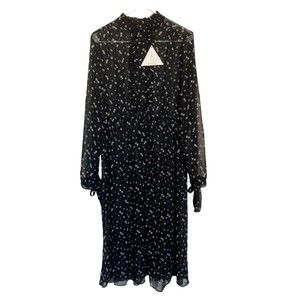 Lost + Wander Dress Womens Size Large Black Long Sleeve Floral Ruffle